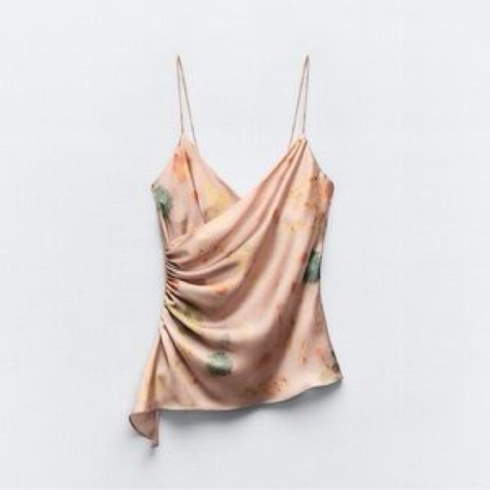 ZARA Pink Floral Satin Tank Top Size Medium